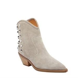 Marc Fisher LTD Bailey Suede Embelished Cowboy Bootie - Grey - 6.5